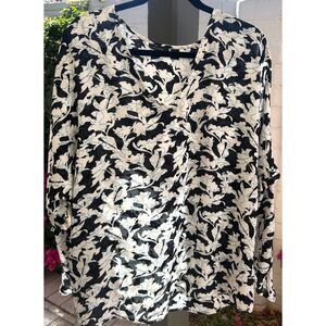 Halogen Women's Multicolored Ruffled & Ribbon Tie Sleeve Pullover Top Siz XL